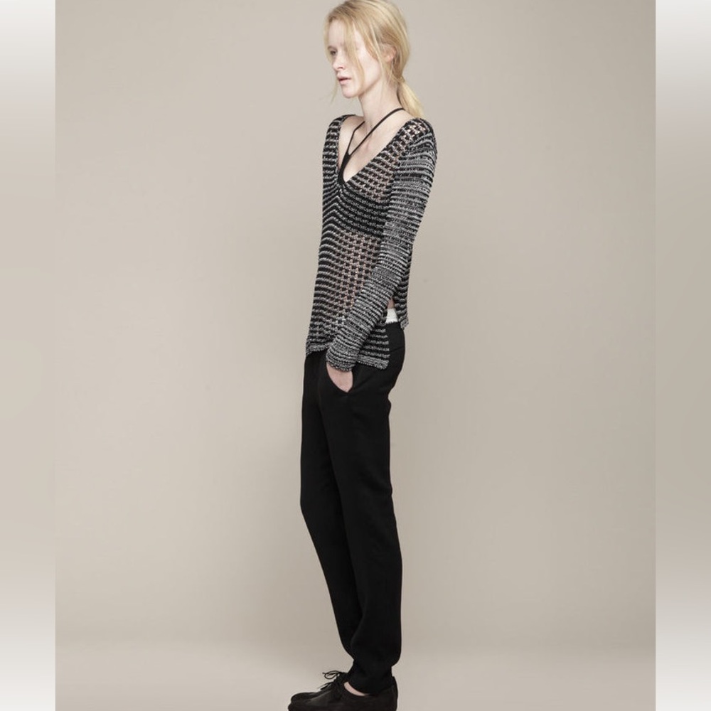 Helmut Lang Size S Women's Sweater V-Neck Open Knit Marled